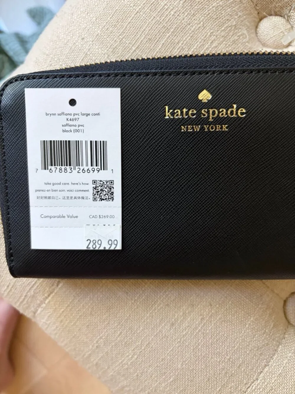 Kate Spade New York Black Zip Around Wallet NWT Retail $290